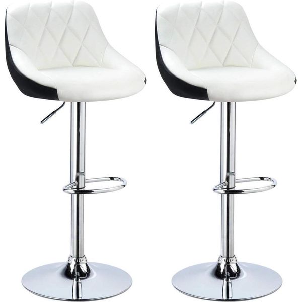 Sgabello Da Bar Diva - Sgabello Da Bar Con Schienale - Set Di 2 - Altezza Regolabile - Pelle Finta - Bianco - Sgabello Da Cucina E Da Bar-image