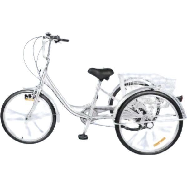 Driewieler Madrid 24 Pollici - 6 Marce - Trike Pieghevole Per Adulti Con Cesto Posteriore - Argento-image