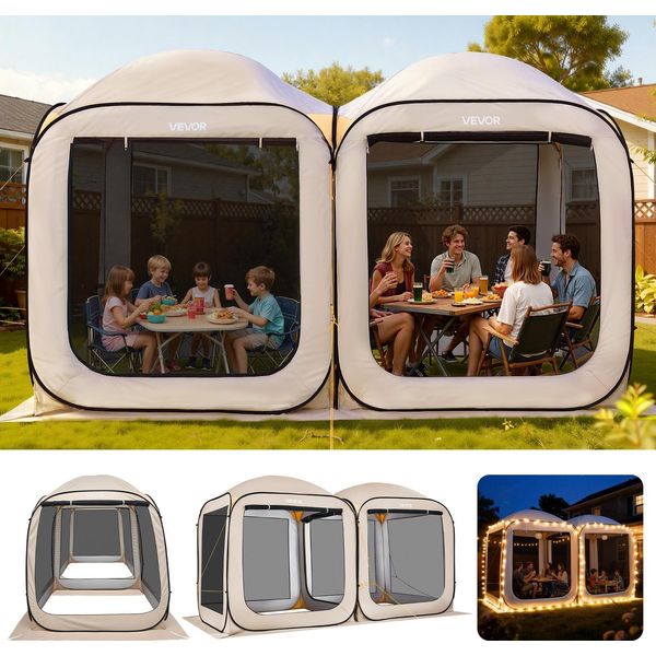 Tenda Da Campeggio Vevor, 365,76X182,88 Cm, Tenda Pop-Up 2 In 1, Tenda Portatile Per Feste Con Borsa Per Il Trasporto, Pareti Laterali In Rete E Picchetti Per Il Terreno, Per Giardino, Patio E Attività All'aperto, Beige-image