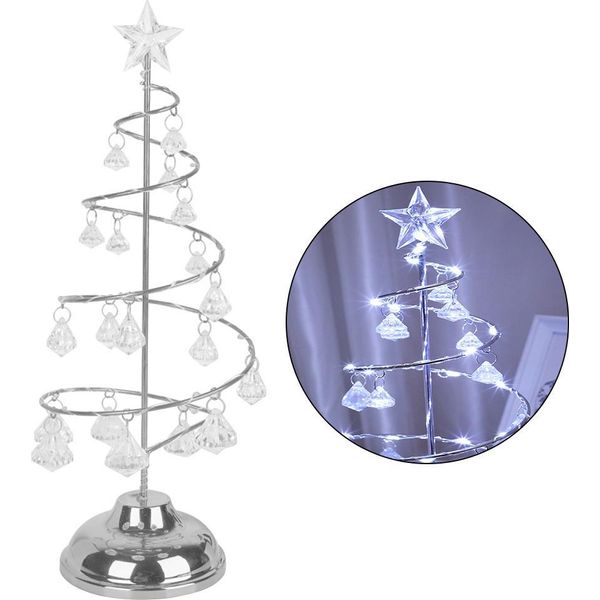 Led Albero Di Natale Lampada A Batteria A Spirale Da Tavolo Con Stella Topper Per La Casa Camera Da Letto Decorazione Di Natale Argento-image