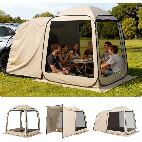 Vevor Tenda Da Campeggio, 182,88X182,88 Cm, Tenda Pop-Up Per Portellone Del Suv, Tenda Portatile Per Feste Per 4-6 Persone Con Borsa Per Il Trasporto, Pareti Laterali In Rete, Per Campeggio, Giardino E Attività All'aperto, Beige-image