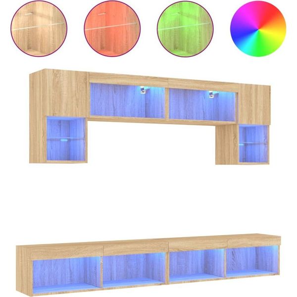 Syfax™ Mobili Tv A Muro Con Led 6Pz Rovere Sonoma Legno Multistrato-image