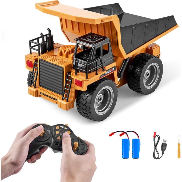 Succebuy Camioncino Rc Giocattolo, Veicolo Da Costruzione A 9 Canali In Scala 1:18 Con 2 Batterie Ricaricabili, Piattaforma In Metallo E Luce, Giocattolo Rc Ideale Per Bambini Dagli 8 Anni In Su-image