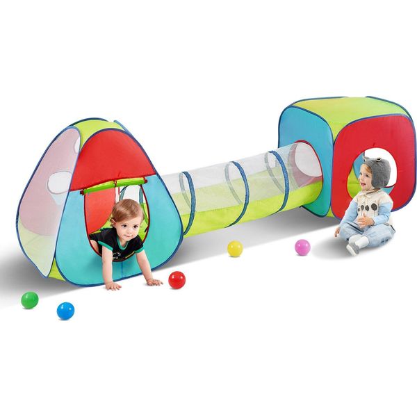 Tenda Da Gioco Per Bambini 3 In 1 Con Tunnel Per Bambini, Bambine, Neonati E Bambini Piccoli, Casetta Pop-Up Per Interni Ed Esterni Con Borsa Di Trasporto E Cinghie Di Tensione Come Regalo Di Compleanno, Rosso/Giallo/Blu-image