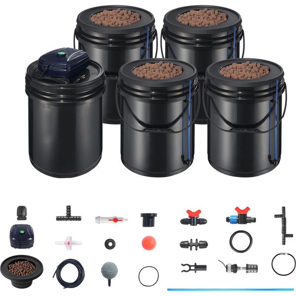 Succebuy Rdwc Sistema Di Coltivazione Idroponica, Kit Idroponico Avanzato Con Gocciolatore Superiore, 4 Fibbie, 1 Serbatoio, Pompa D'aria E Indicatore Del Livello Dell'acqua Per Ortaggi A Foglia-image