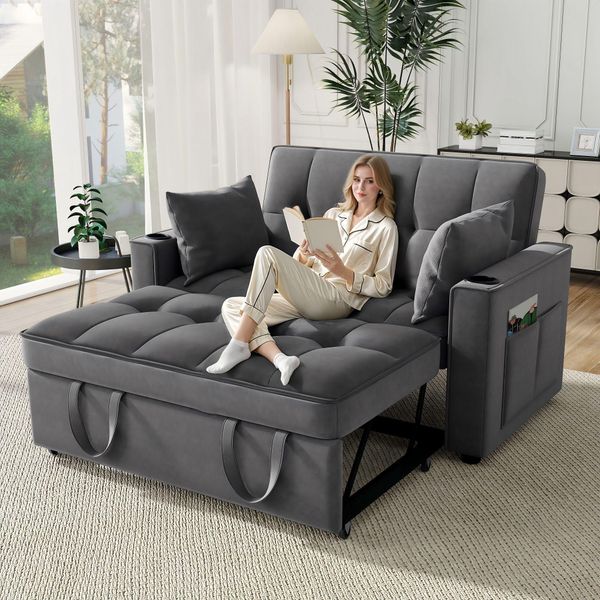 Divano Letto Pieghevole Merax 3 In 1 Con Funzione Letto, Divano Letto Con 2 Cuscini, Poltrona Lounge Con Funzione Letto, Divano Pieghevole Con Tanto Spazio, Grigio-image
