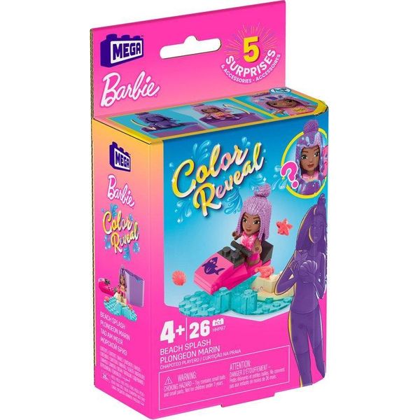 Barbie Color Reveal Beach Splash - Mattel - Giocattoli Da Costruzione - Set Di Costruzioni Con 5 Sorprese E Accessori - Mega Bloks - Mega Construx Barbie - Set Di Costruzioni Color Reveal-image