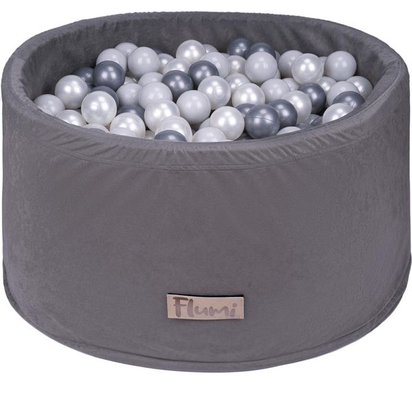 Piscina In Schiuma Flumi 90X40 Cm Con 200 Palline ∅7 Cm – Grigio + Palline Grigie-image