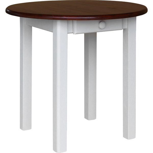 Tavolo Rotondo Bianco Con Cassetto In Legno Di Pino Massiccio Con Piano In Colore Calvados 90 Cm-image