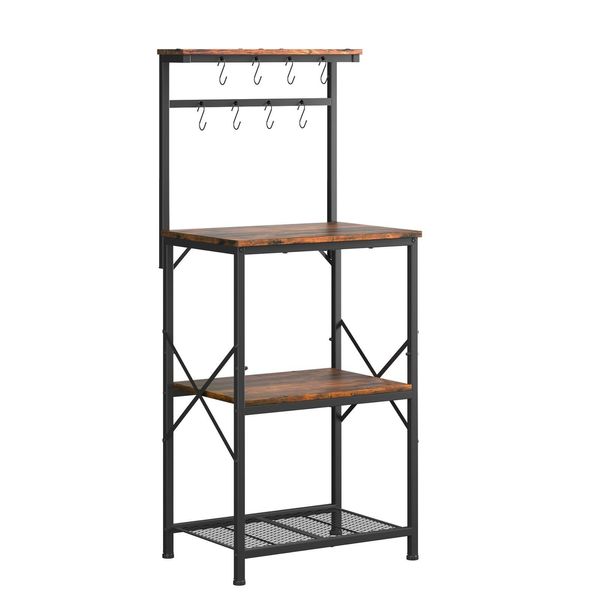 Comhoma Scaffale, Scaffale Da Cucina, Scaffale In Piedi, Scaffale Per Microonde Da Cucina, Portaspezie, Scaffale Per Libri Con Protezione Antiribaltamento, Con 4 Ripiani, 8 Ganci A S-image