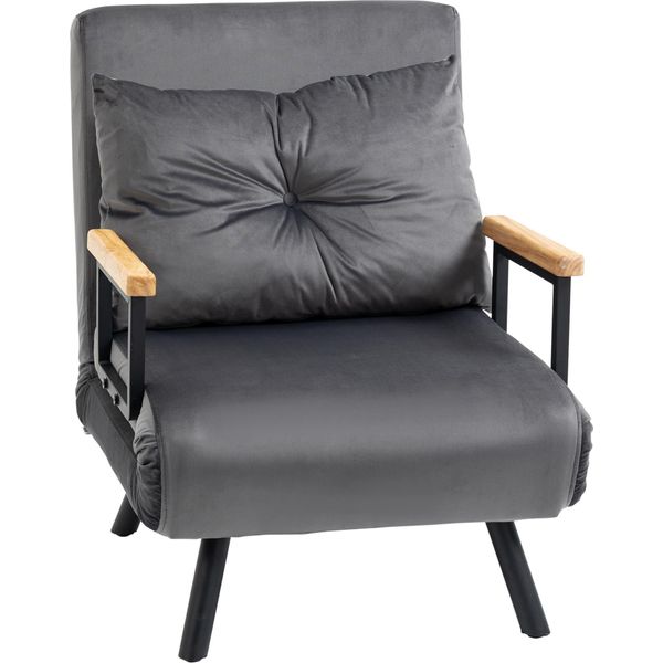 Fortuna Lai Poltrona Letto Divano Singolo Con Funzione Letto, Poltrona Relax Con Schienale Regolabile, Effetto Velluto, Grigio Scuro-image