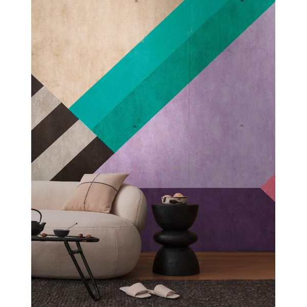 Fototapete Living Walls "The Wall Iii Grafik-Tapete Motivtapete Formen 3D", Bunt (Bunt,Violett,Schwarz), B:2,8M H:0,02M L:3,71M, Vlies, Tapeten, Vliestapete Abstrakt FüR Schlafzimmer KüChe Wohnzimmer Grafisch Design-image
