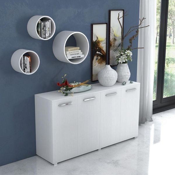 Mobile Multiuso 180X45X80 Ingresso E Ufficio Viareggio Colore Bianco Frassinato-image