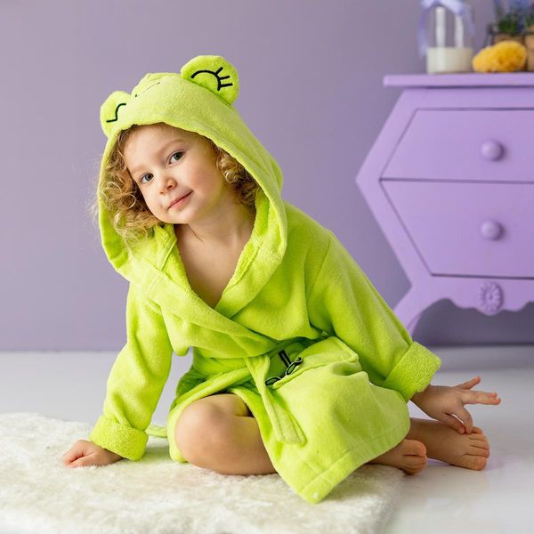 Milk&Moo Cacha Frog Accappatoio In Velluto Per Bambini Con Cappuccio, Vestaglia In Velluto Extra Morbido E Leggero, Per Bambine E Bambini, Struttura Resistente, Verde, 2-4 Anni-image