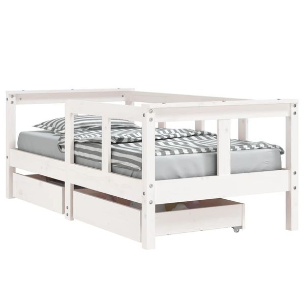 Vidaxl Lettino Con Cassetti Bianco 70X140 Cm In Legno Di Pino Massiccio-image