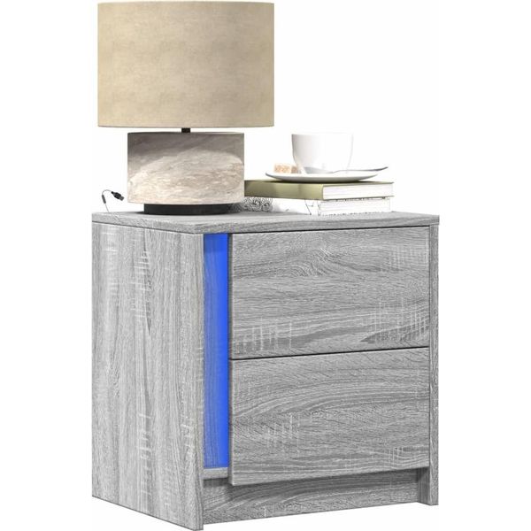 Maison Exclusive - Comodino Con Luci Led Grigio Sonoma Materiale Ligneo-image