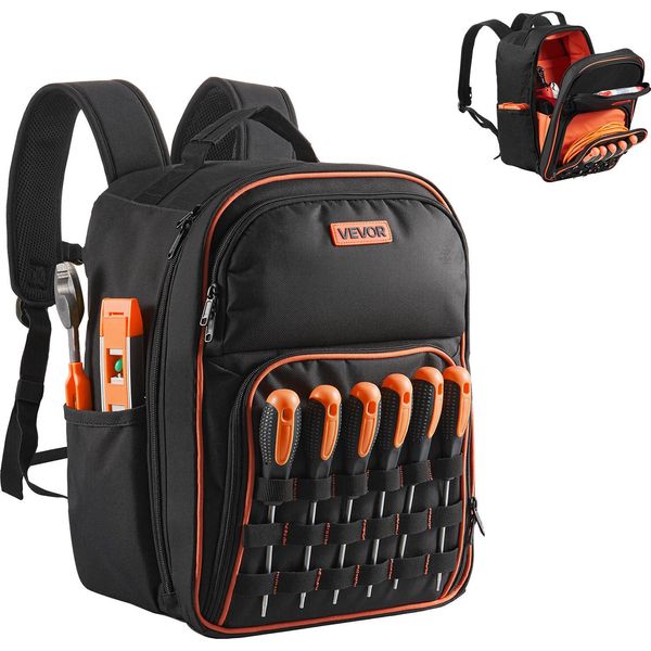 Zaino Portautensili Vevor, 49 Tasche, Organizzatore Di Utensili, Zaino Con Scomparto Per Laptop E Base In Tessuto Rinforzato, Zaino Da Cantiere, Borsa Portautensili Per Elettricisti E Commercianti-image