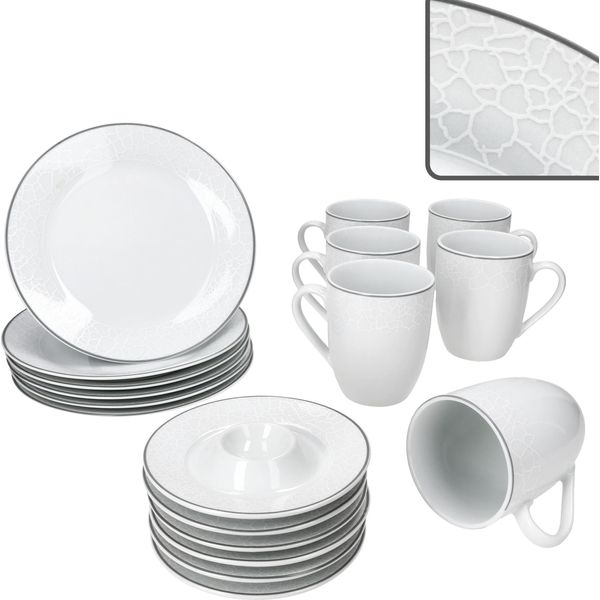 Set Brunch Venezia 18 Pezzi In Porcellana Bianca Con Piatti Tazze Portauovo-image