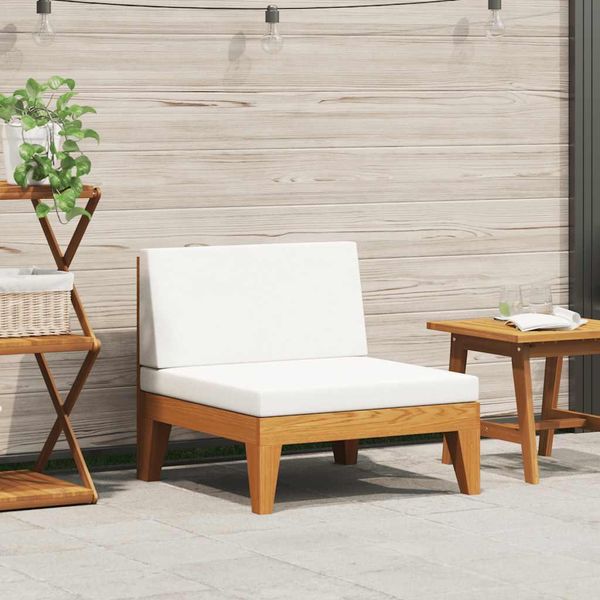 Divano Centrale Modulare Con Cuscini Bianco Crema In Legno Massiccio Di Acacia-image