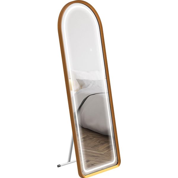 Homcom Specchio A Figura Intera, Specchio Da Parete 151,5 X 50 X 4 Cm Con Supporto, Specchio Da Appoggio Con Luce Led, Per Soggiorno, Camera Da Letto, Oro-image