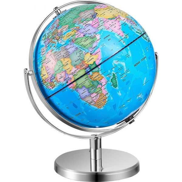 Mappamondo Illuminato - 330,2 Mm - Globo Terrestre Educativo Con Robusta Base In Metallo Pesante - Mappa Stampata In Hd - Illuminazione Notturna A Led - Globo Rotante A 720° - Apprendimento Per Bambini In Classe-image