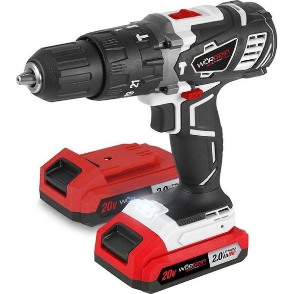 Trapano A Percussione Worgrip 2 Batterie 2.0Ah 20V Argento Taglia Unica / Spina Ue 220V Argento Taglia Unica-image