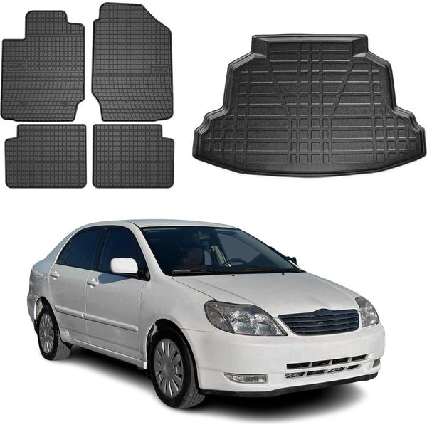 Set Di Tappetini E Fodere Per Il Bagagliaio Per Toyota Corolla Estate 2002-2007 In Gomma Tpe 5X-image