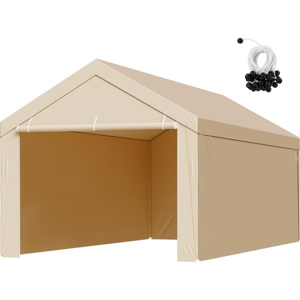 Tetto Di Ricambio Per Auto Vevor, 3,05 X 6,09 M, Telo Per Garage Con Pareti Laterali, Telo Per Ricovero Auto Resistente Ai Raggi Uv Con Rete A Palline, Beige, Telaio Non Incluso Nella Fornitura-image