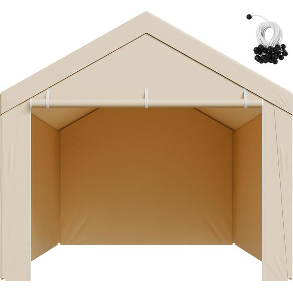 Succebuy Tetto Di Ricambio Per Carport, 3,05 X 6,09 M, Telone Per Garage Con Pareti Laterali, Resistente Ai Raggi Uv, Robusto Telone Per Tettoie Per Auto Con Rete A Palline, Beige, Senza Telaio-image