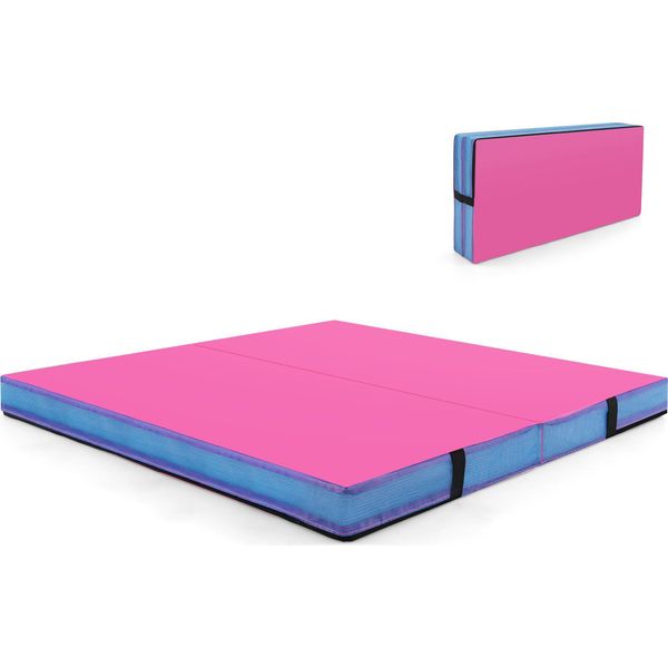 Tappetino Da Palestra Pieghevole Costway, Tappetino Morbido Da 122X122X10 Cm, Tappetino Da Ginnastica, Tappetino Sportivo Con Maniglie Per Il Trasporto, Tappetino Da Yoga Per Interni Per Bambini E Adulti-image