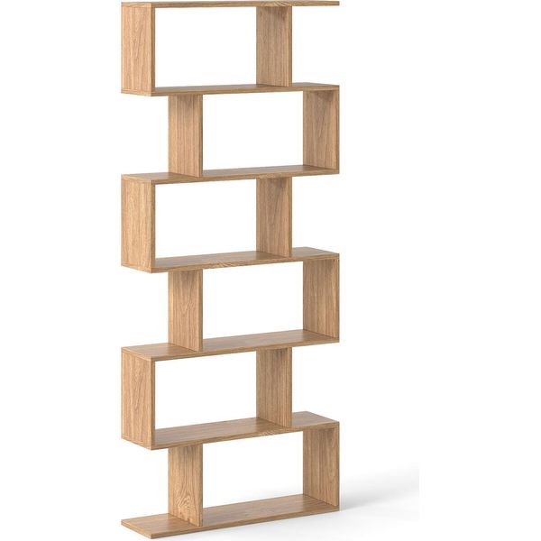 Libreria Costway A 6 Livelli, Scaffale In Piedi, Scaffale Divisorio, Scaffale Da Ufficio Autoportante, Scaffale Per Il Soggiorno (Naturale, 80 X 23 X 192 Cm)-image