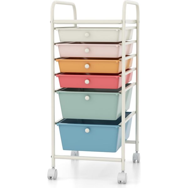 Carrello Costway Con 6 Cassetti Impilabili, Carrello A Cassetti Per Il Bagno Carrello Portaoggetti Con Struttura In Metallo E Ripiano Macaron-image