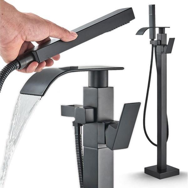 Miscelatore Per Vasca Freestanding Ari In Ottone Nero Opaco Con Doccetta-image