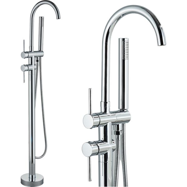 Miscelatore Per Vasca Freestanding Ari Slim Tube Cromo Con Doccetta-image