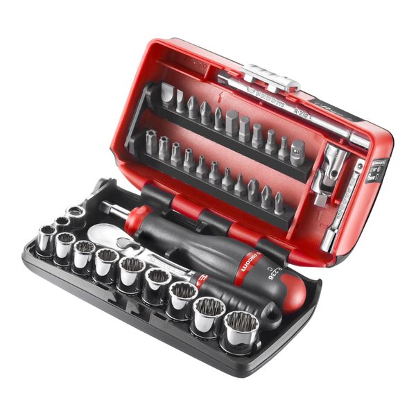 Facom Sortiment 1/4" - Antriebselemente, Bits Serie 1, Sechskant-SteckschlüSsel, Umschaltknarre ZollmaßE Ultrakompakter Kasten, 38-Tlg. (RL.NANO-U2)"-image