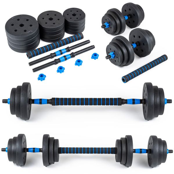 Thunder® | GYM-02 | Manubrio Regolabile Con Pesi In Bitume | Asta Regolabile | Peso Totale 20 Kg | 2×10 Kg | 2-In-1: Manubrio + Bilanciere-image