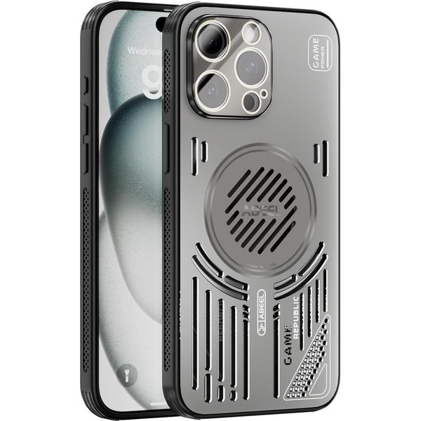 Custodia Magnetica Per Iphone 15 Pro Max Custodia Protettiva Antiurto In Alluminio Con Dissipazione Del Calore E Pellicola Trasparente Grigio-image
