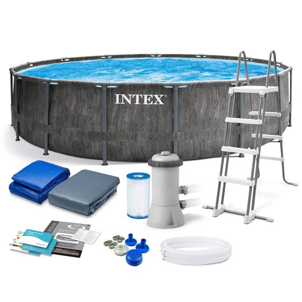 Intex 26742 Piscina Fuori Terra Rotonda Prism Frame Greywood 457X122 Cm-image