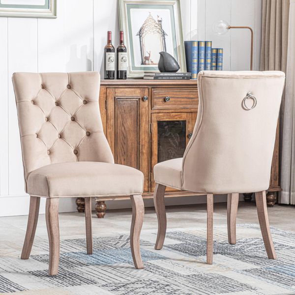Flieks Sedia Da Pranzo Set Di 2, Sedie Da Cucina Con Schienale Alto E Gambe In Legno Massiccio, Sedia Da Soggiorno In Velluto Sedia Da Pranzo Imbottita, Beige-image
