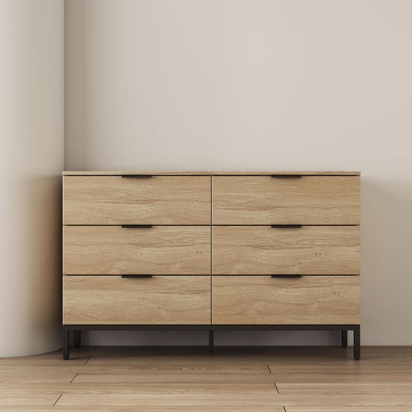 Kommode Otto Home "Jorinde", Natur, B:120Cm H:76Cm T:40Cm, Sideboards, Kommode, MelaminoberfläChe, Flexibler Stauraum Und Robustes Metallgestell-image