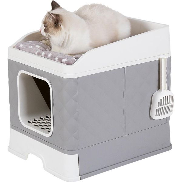 Lettiera Wisfor Con Cuscino Per Gatti, Lettiera Pieghevole Con Cassetta A Pavimento, Lettiera Pieghevole Con Cappuccio Xxl Con Paletta-image