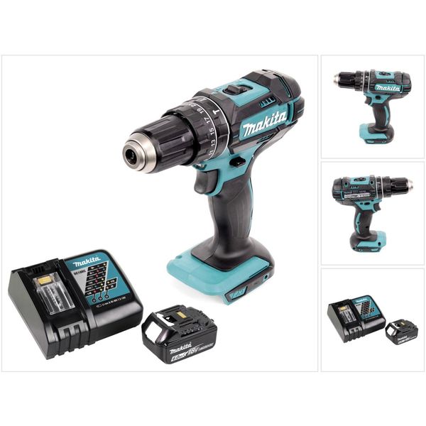 Trapano A Percussione A Batteria Makita Dhp 482 RG1 18 V 62 Nm + 1X Batteria Ricaricabile 6,0 Ah + Caricabatterie-image