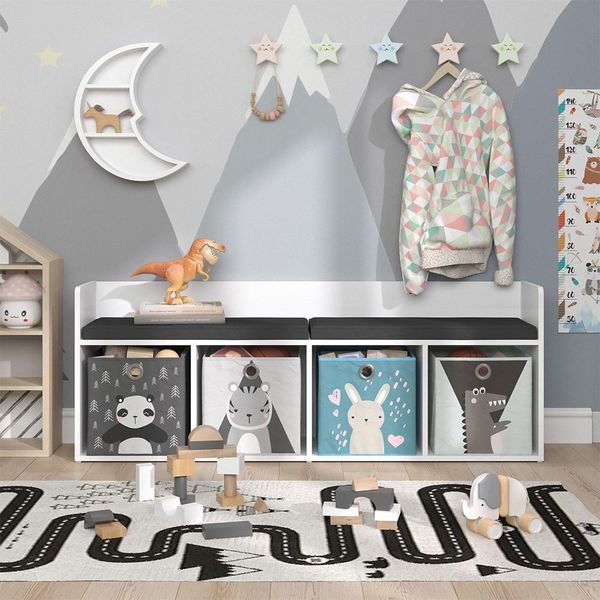 Vicco Scaffale Per Bambini Luigi, 142 X 53 Cm Con 4 Scatole Pieghevoli Opt.2, Bianco-image