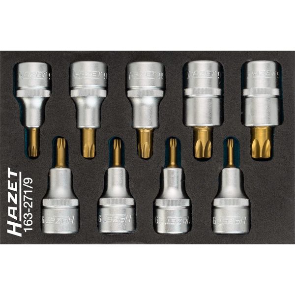 Hazet 163-271/9 Set Di Chiavi A Bussola ∙ Torx® ∙ Squadra Cava Da 1/2 Pollice (12,5 Mm) ∙ Profilo Torx® Interno ∙ T20 - T60 ∙ Numero Di Utensili: 9-image