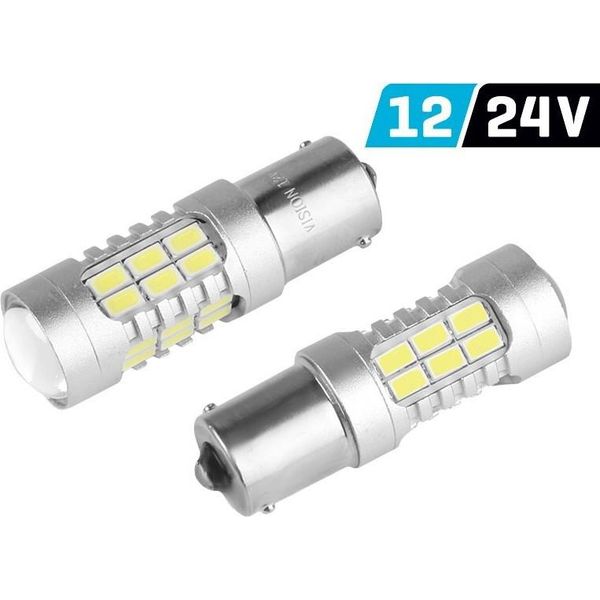 Vision P21W Ba15S 12/24V 27X 5730 Smd Led, Con Lente, Canbus, Bianco, 2 Unità-image