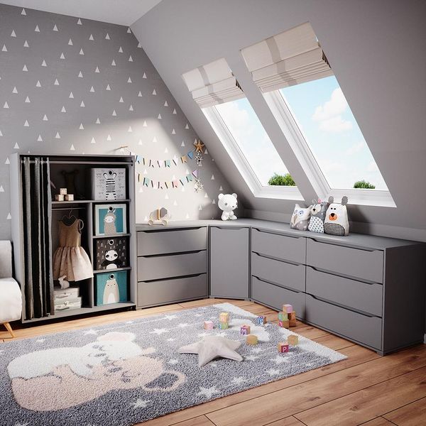 Vicco Armadio Multifunzione Doros, 100 X 146.6 Cm Con Box Pieghevole, Grigio-image