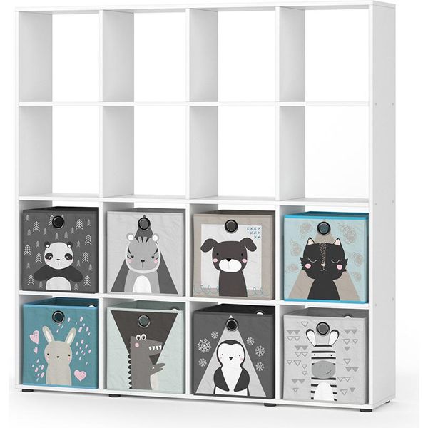 Vicco Libreria Bambini Karree, 138.5 X 142.5 Cm Con 8 Scatole Pieghevoli, Bianco-image