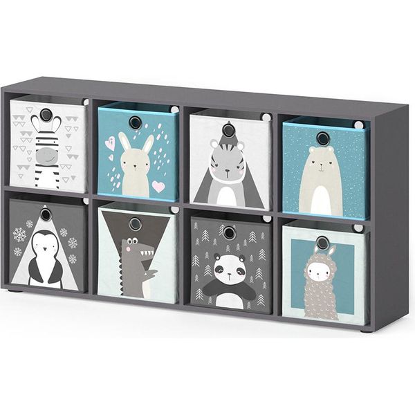 Vicco Libreria Bambini Scutum, 143 X 72.6 Cm Con 8 Scatole Pieghevoli, Grigio-image