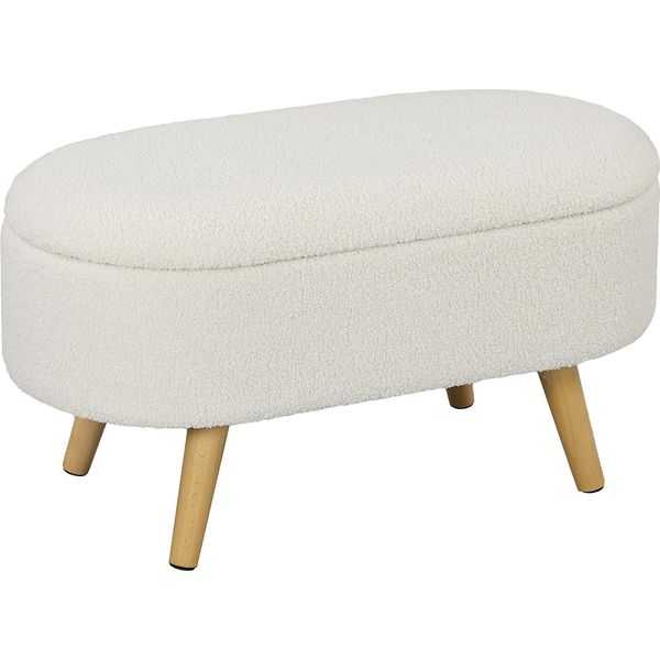 Homcom Panca Con Vano Portaoggetti, Panca Imbottita Con Coperchio, Panca Letto Con Aspetto Di Velluto Orsetto, Per Corridoio Camera Da Letto Soggiorno, Struttura In Legno 82 X 41 X 45 Cm Bianco-image