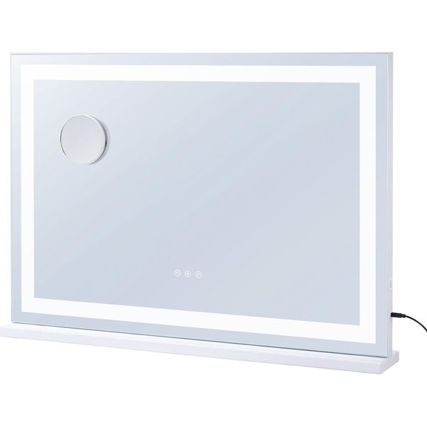Succebuy Grande Specchio Per Il Trucco Con Illuminazione Da - 31,5 X 21,7 Pollici, Bianco. Tre Modalità Di Colore, Ingrandimento 5X, Connessione Usb, Smart Touch. Montaggio Da Tavolo O A Parete. Ideale Per L'applicazione Del Trucco.-image